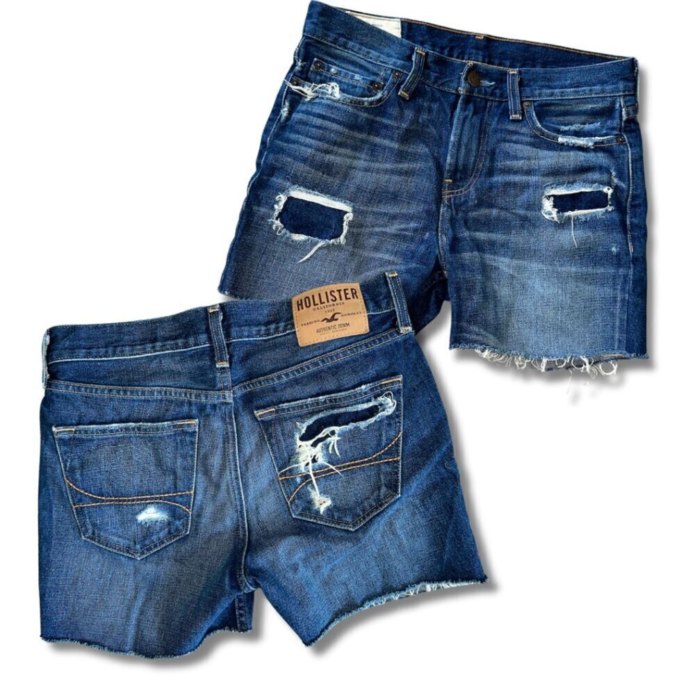 Dark Blue Distressed Hollister Denim Cut Off Shorts Size 28 Women
